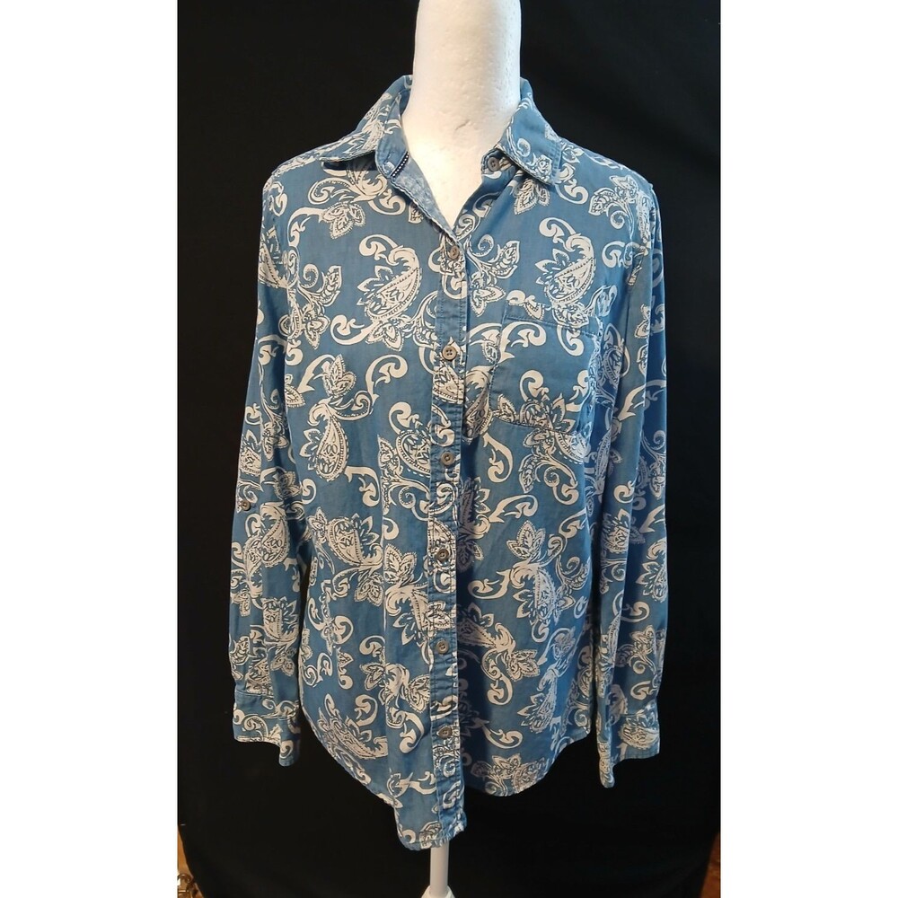 Kim Rogers Paisley Pattern Long Sleeve Button Down Blouse NWOT    Small